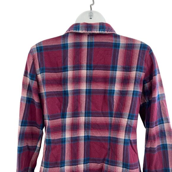 Patagonia Fjord Flannel Button Down Shirt Women's Size 2 Plaid Red Blue Long - Picture 6 of 16